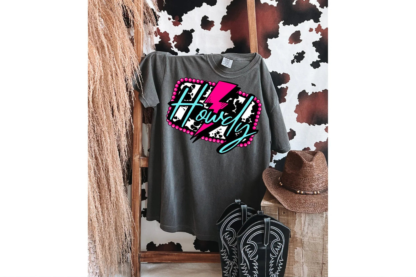 Howdy Cowhide Bolt Pink