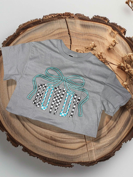 Howdy Checkered Teal Bow