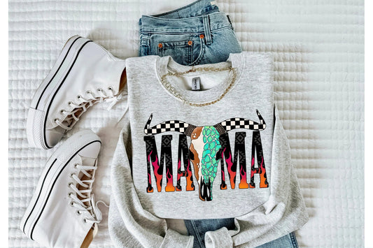 Mama Checkered Western Skull